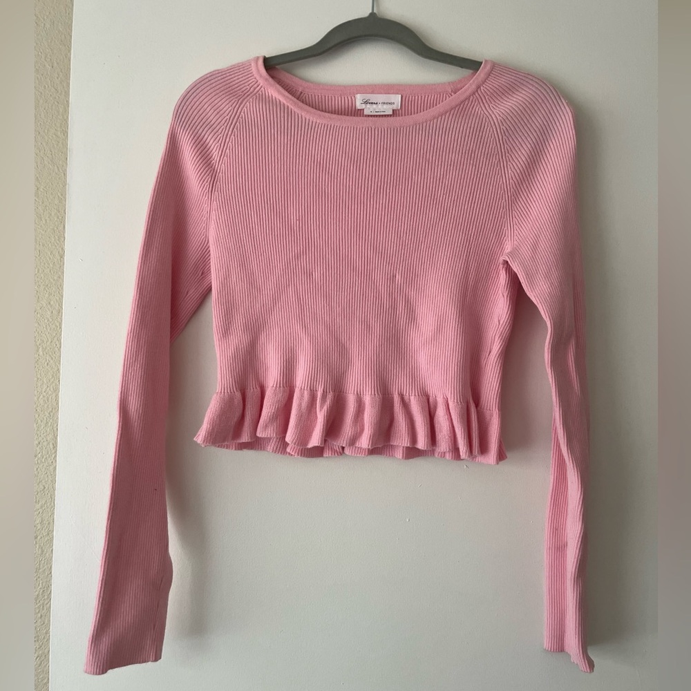 Pink, braided shoulders, cropped with ruffle